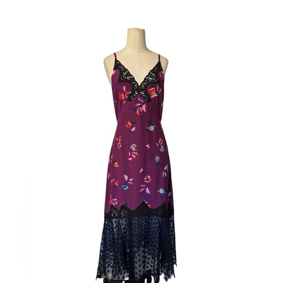 REBECCA TAYLOR Purple Floral Lace Midi Dress Size 4 - Picture 11 of 14